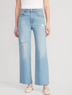 Old Navy Extra High-Waisted Ripped Cut-Off Wide-Leg Jeans For Women