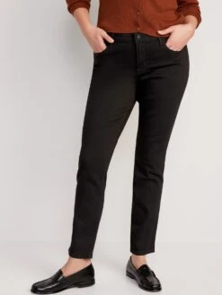 Old Navy Mid-Rise Power Slim Straight Black Jeans For Women -Eddie Bauer Store cn52611006