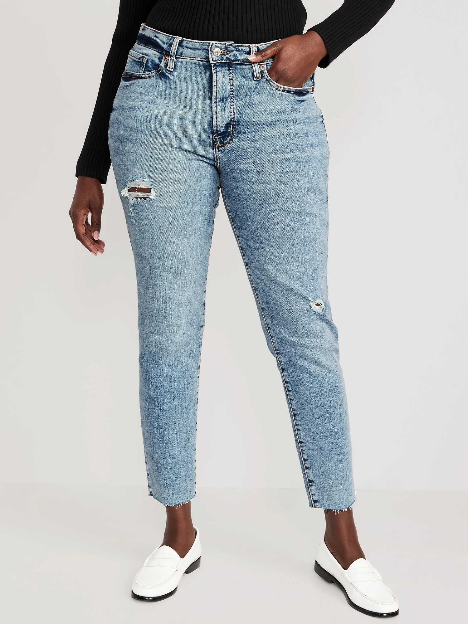 Old Navy High-Waisted OG Straight Ripped Cut-Off Ankle Jeans For Women 7 Old Navy High-Waisted OG Straight Ripped Cut-Off Ankle Jeans For Women - Image 5