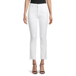 MOTHER Frayed-Hem Mid-Rise Straight Leg Jeans
