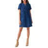 Pintucked Half-Buttoned Linen A-Line Mini Dress