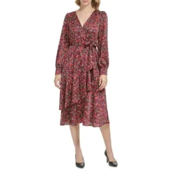 Floral Satin Midi Wrap Dress