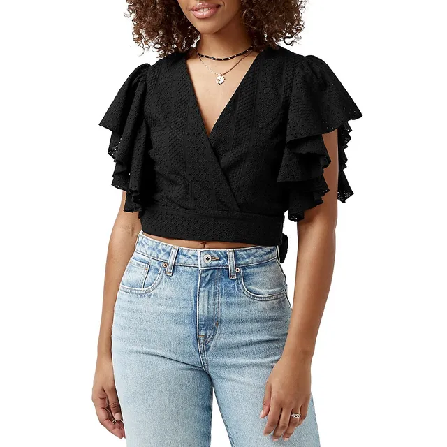 Kate Wrap-Front Frill-Sleeve Blouse 3 Kate Wrap-Front Frill-Sleeve Blouse