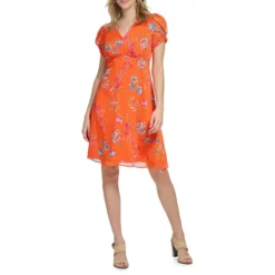 Calvin Klein Floral Chiffon V-Neck Dress