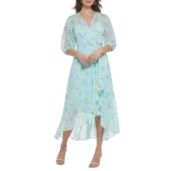 Calvin Klein Floral Faux-Wrap Chiffon Midi Dress