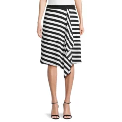 Striped Asymmetrical Midi Skirt
