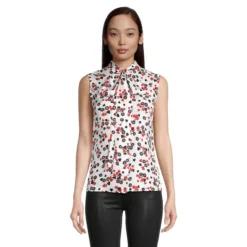 MOSCHINO Silk Hearts & Flowers-Print Pussycat Bow Top