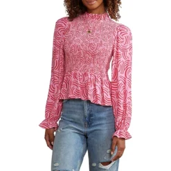 Darcie Geo-Print Shirred Peplum Top