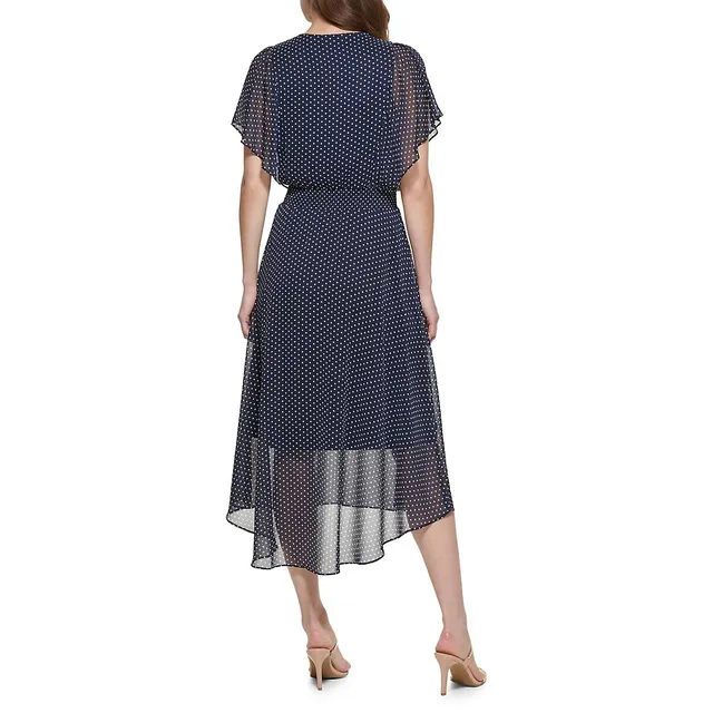 DKNY V-Neck Flutter-Sleeve Smocked-Waist Chiffon Midi Dress 4 DKNY V-Neck Flutter-Sleeve Smocked-Waist Chiffon Midi Dress - Image 2