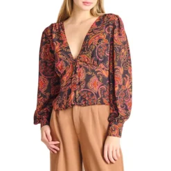 Paisley-Print V-Neck Blouse