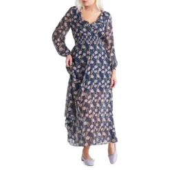 Ruffled Floral V-Neck Maxi Dress