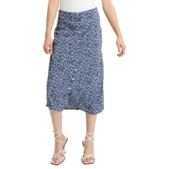 Button-Front Floral Midi Skirt