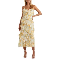 Liv Floral Ruffled Strappy Midi Dress