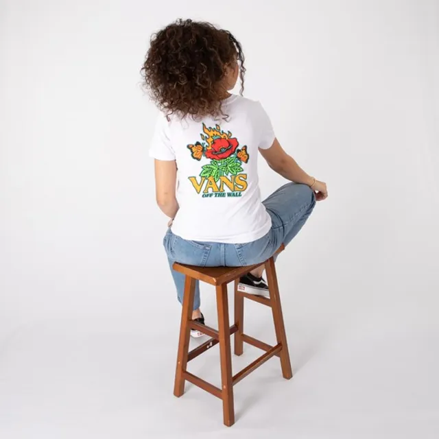 Womens Vans Butterfire Tee - White 3 Womens Vans Butterfire Tee - White