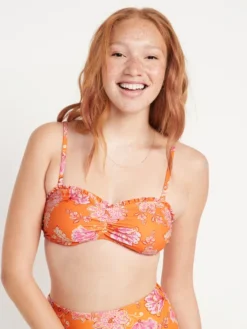 Old Navy Printed Ruffle-Trim Ruched Bikini Swim Top For Women