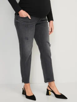 Old Navy Maternity Full Panel Boyfriend Straight Ripped Black Jeans