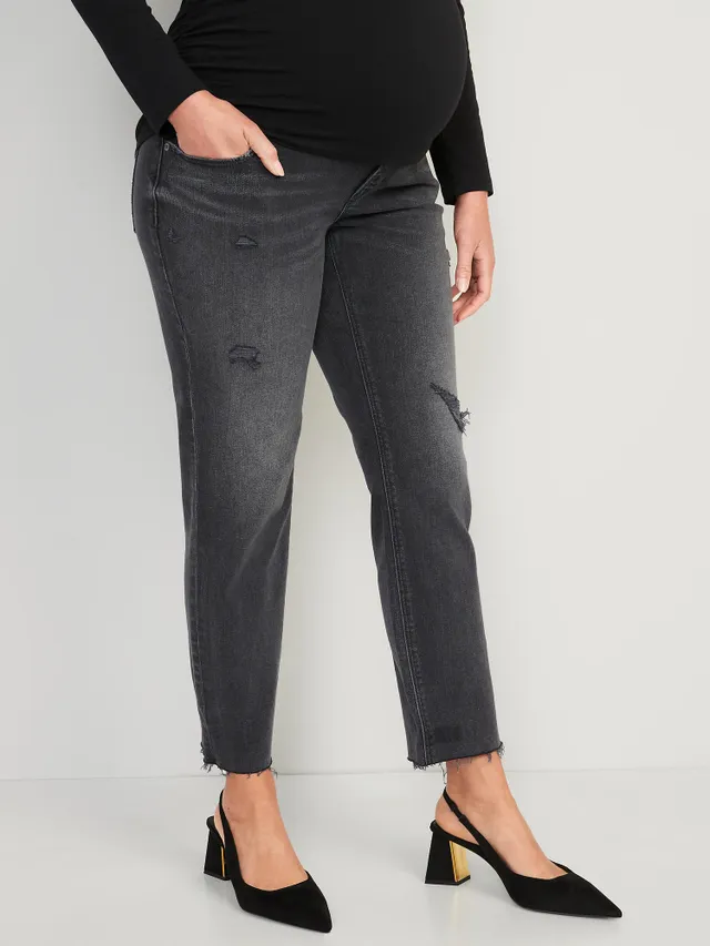 Old Navy Maternity Full Panel Boyfriend Straight Ripped Black Jeans 3 Old Navy Maternity Full Panel Boyfriend Straight Ripped Black Jeans