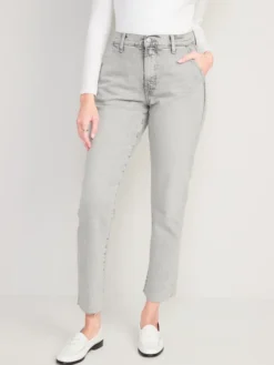 Old Navy Curvy Extra High-Waisted Sky-Hi Straight Pop-Color Cut-Off Workwear Jeans For Women