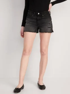 Old Navy High-Waisted Button-Fly O.G. Straight Ripped Side-Slit Jean Shorts For Women -- 3-inch Inseam