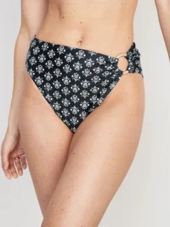 Old Navy Mid-Rise Printed O-Ring French-Cut Bikini Swim Bottoms For Women