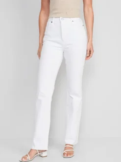 Old Navy Extra High-Waisted Button-Fly White-Wash Cut-Off Kicker Boot-Cut Jeans For Women