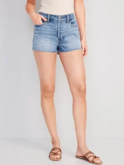 Old Navy High-Waisted Button-Fly OG Straight Ripped Super-Short Cut-Off Jean Shorts For Women -- 1.5-inch Inseam