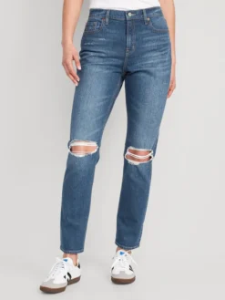 Old Navy Mid-Rise Boyfriend Straight Ripped Jeans For Women