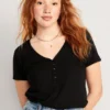 Old Navy Linen-Blend V-Neck Henley T-Shirt For Women