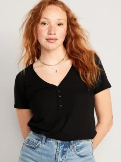 Old Navy Linen-Blend V-Neck Henley T-Shirt For Women