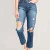 Old Navy Curvy Extra High-Waisted Sky-Hi Straight Button-Fly Ripped Jeans For Women