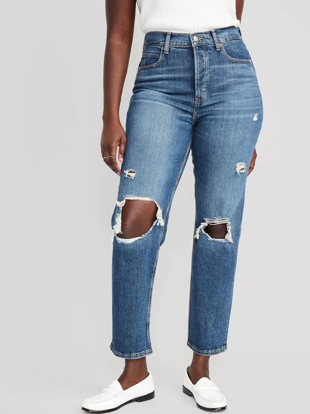 Old Navy Curvy Extra High-Waisted Sky-Hi Straight Button-Fly Ripped Jeans For Women 7 Old Navy Curvy Extra High-Waisted Sky-Hi Straight Button-Fly Ripped Jeans For Women - Image 5