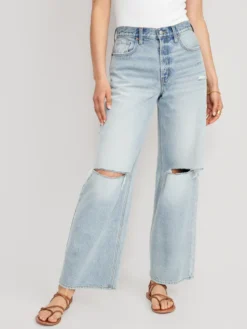 Old Navy Extra High-Waisted Ripped Baggy Wide-Leg Non-Stretch Jeans For Women