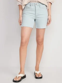 Old Navy High-Waisted Button-Fly OG Straight Side-Slit Jean Shorts For Women -- 5-inch Inseam