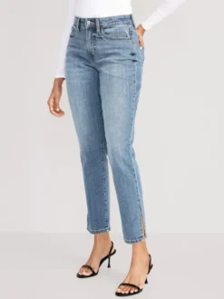 Old Navy Curvy High-Waisted O.G. Straight Side-Split Jeans For Women