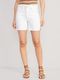 Old Navy High-Waisted Button-Fly OG Straight White-Wash Side-Slit Cut-Off Jean Shorts For Women -- 5-inch Inseam