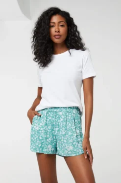 Ardene Smocked-Waist Dolphin Shorts In Green | Size | 100% Cotton/Polyester/Rayon