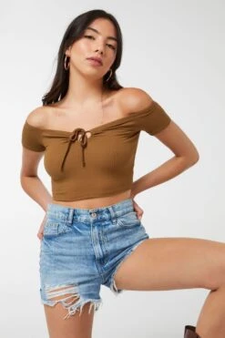 Ardene Keyhole Bardot Top In | Size | Polyester/Spandex