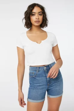 Ardene Midi Denim Shorts In Med. Blue | Size | Polyester/Spandex/Cotton