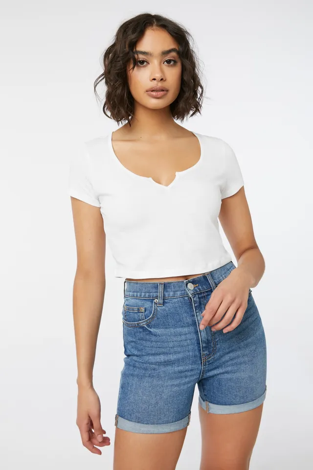 Ardene Midi Denim Shorts In Med. Blue | Size | Polyester/Spandex/Cotton 3 Ardene Midi Denim Shorts In Med. Blue | Size | Polyester/Spandex/Cotton