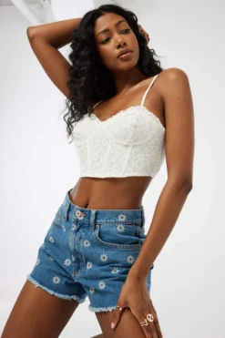 Ardene Denim Shorties With Artwork Detail In Dk. Blue | Size | 100% Cotton