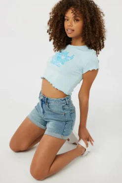 Ardene Denim Mom Shorties In Med. Blue | Size | Spandex/Cotton