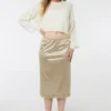 Ardene Satin Skirt With Lace Trim In Beige | Size | Polyester/Spandex