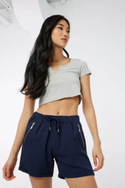 Ardene Midi Shorts With Zipper Details In Dk. Blue | Size | 100% Viscose