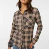 Ardene Plaid Oversized Shirt In Beige | Size | Polyester/Spandex