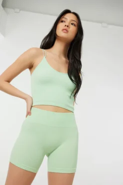 Ardene Seamless Ribbed Biker Shorts In Lt. Green | Size | Nylon/Spandex