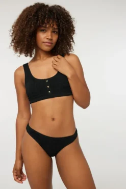 Ardene Waffle Bare Bikini Bottom In Black | Size | Polyester/Nylon/Spandex | Microfiber
