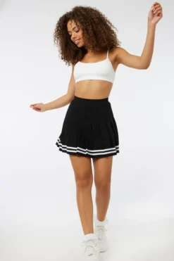 Ardene Accent Stripe Mini Pleated Skirt In Black | Size | Polyester/Spandex