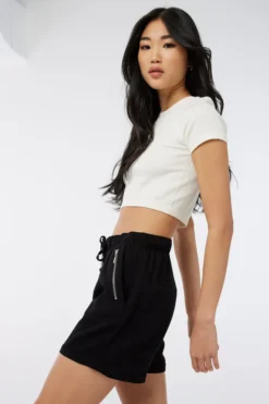 Ardene Midi Shorts With Zipper Details In Black | Size | 100% Viscose