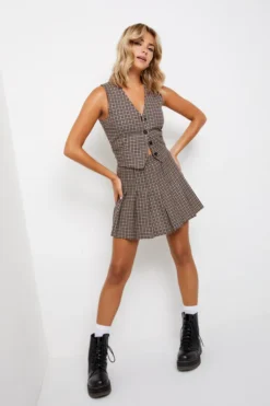 Ardene Micro Mini Pleated Skirt In Brown | Size | Polyester/Viscose