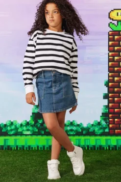 Ardene Denim Carpenter Skirt In Med. Blue | Size | Polyester/Spandex/Cotton